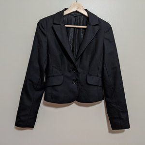 Express Design Studio Women 2 Black Wool Satin Stripe Cropped Jacket Blazer Suit